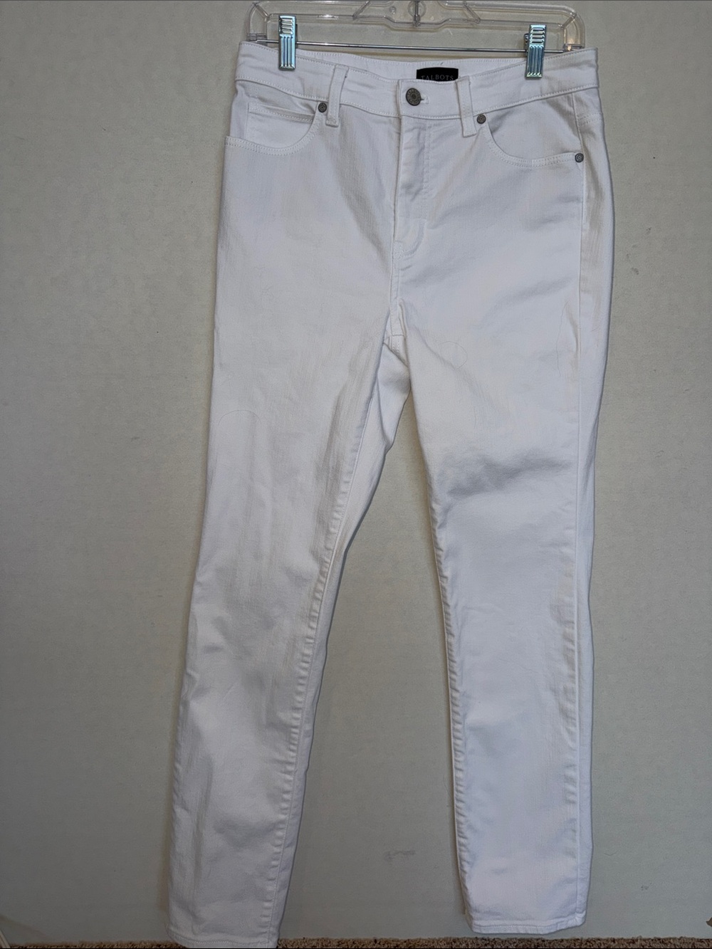 Talbots White Denim Straight Leg Jeans with Branded Button